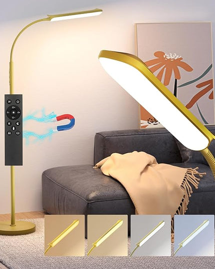 LED Floor Lamp, 18W Super Bright Floor Lamp for Living Room, Adjustable Stepless Colors & Brightness Gooseneck Standing Lamp, Eye Caring Reading Light with Remote& Touch Control for Bedroom Office - LeafyLoom