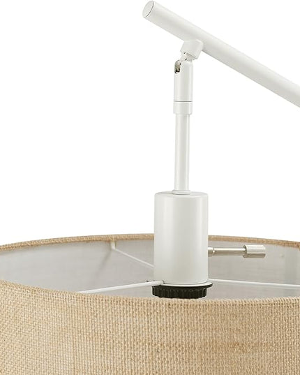 Globe Electric Serena 66" Floor Lamp, Matte White, Faux Wood Accents, Jute Shade, Dimmable Rotary Switch on Socket - LeafyLoom