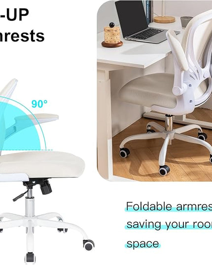 Desk Chair Mesh Office Chair with Flip-up Arms Mid Back Swivel Computer Chair Home Office Work Chair Girls Women's Desk Chair (White) - LeafyLoom