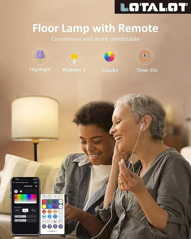 Led Floor Lamp for Living Room: Modern Standing Tall Floor Lamp for Bedroom - Smart APP Control - RGB Light 12 Colors with Decorative Lampshade - LeafyLoom