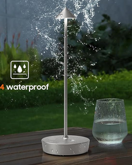 Rechargeable Cordless Table Lamp, 6000mAh LED Battery Operated Desk Lamp Touch 3 Color Stepless Dimming Portable Outdoor Waterproof Table Light for Patio/Restaurant/Dining/Home (Silver) - LeafyLoom