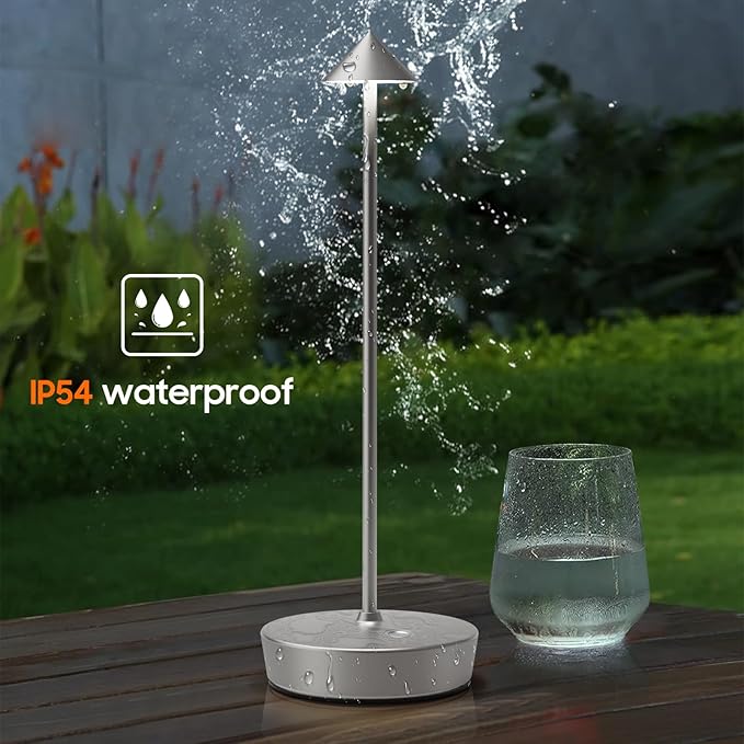 Rechargeable Cordless Table Lamp, 6000mAh LED Battery Operated Desk Lamp Touch 3 Color Stepless Dimming Portable Outdoor Waterproof Table Light for Patio/Restaurant/Dining/Home (Silver) - LeafyLoom