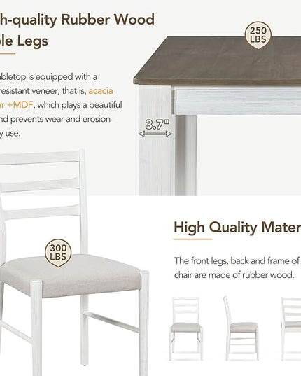 71.5 Inch Dining Table Set for 6, 7-Piece Wooden Extendable Table with 12" Leaf and 2 Drawers, 6 Dining Chairs with Soft Cushion for Dining Room, Living Room, Antique White+Brown - LeafyLoom