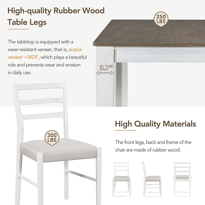 71.5 Inch Dining Table Set for 6, 7-Piece Wooden Extendable Table with 12" Leaf and 2 Drawers, 6 Dining Chairs with Soft Cushion for Dining Room, Living Room, Antique White+Brown - LeafyLoom