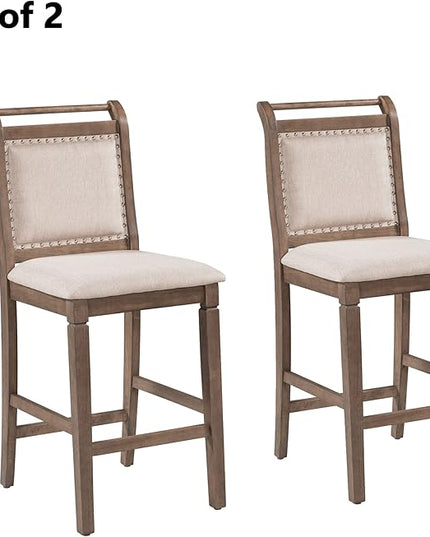 Merax 3-Piece Wood Counter Height Drop Leaf Dining Table Set with 2 Upholstered Chairs for Small Place, Brown - LeafyLoom