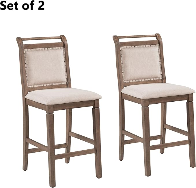 Merax 3-Piece Wood Counter Height Drop Leaf Dining Table Set with 2 Upholstered Chairs for Small Place, Brown - LeafyLoom