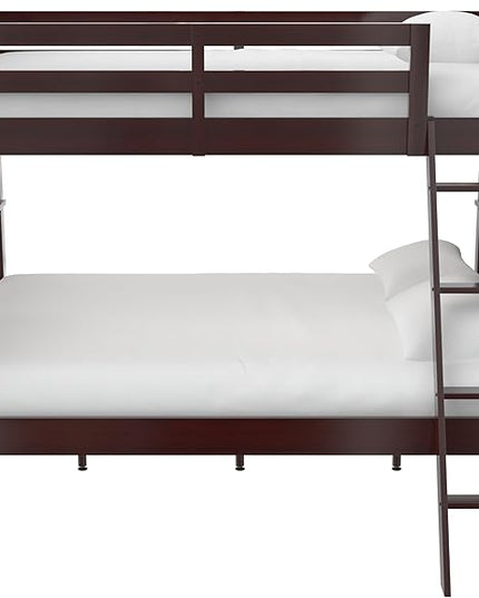 DHP Airlie Convertible Wood Bunk Bed, Stackable and Detachable Bed Frames for Kids and Teens, with Angled Ladder, High Guardrail, Wood Slats, No Boxspring Required, Twin-Over-Full, Espresso - LeafyLoom