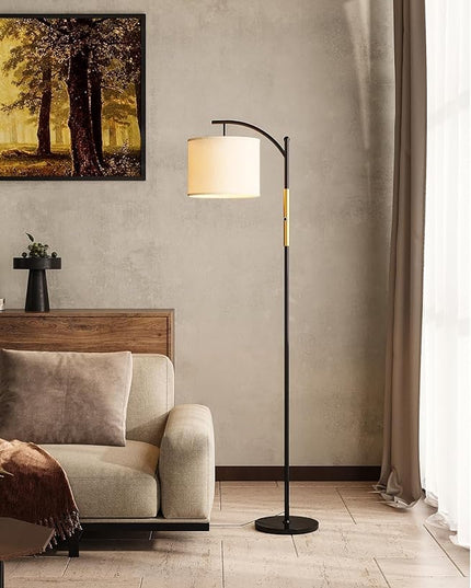 addlon Floor Lamp for Living Room with dimmable Brightness (1-100%), Standing lamp with Linen lampshade for Bedroom, Office, Lamps with 9W LED Bulb Included - Black and Gold - LeafyLoom