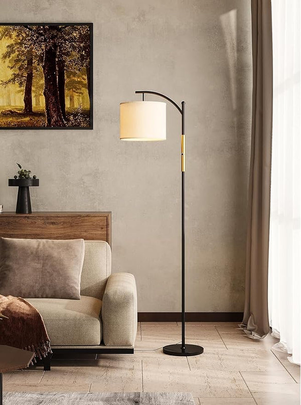 addlon Floor Lamp for Living Room with dimmable Brightness (1-100%), Standing lamp with Linen lampshade for Bedroom, Office, Lamps with 9W LED Bulb Included - Black and Gold - LeafyLoom