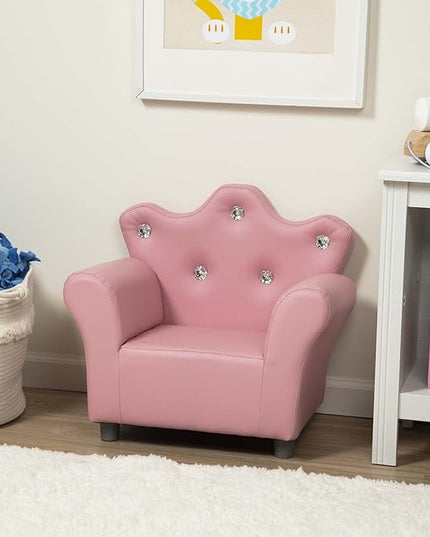 Melissa & Doug Pink Faux Leather Child’s Crown-Back Armchair (Kid’s Furniture) - Princess Chair For Toddlers, Children's Furniture, Pink Chair For Kids - LeafyLoom