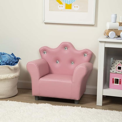 Melissa & Doug Pink Faux Leather Child’s Crown-Back Armchair (Kid’s Furniture) - Princess Chair For Toddlers, Children's Furniture, Pink Chair For Kids - LeafyLoom