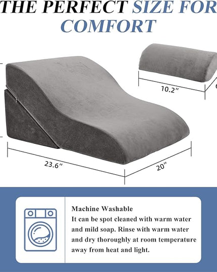 Axelrod Bed Wedge Pillow Set Foam | Adjustable Pillows for Back, Leg and Knee Pain Relief | Post Surgery Ortho Pillow – Anti Snoring, Heartburn, Acid Reflux & GERD Grey - LeafyLoom