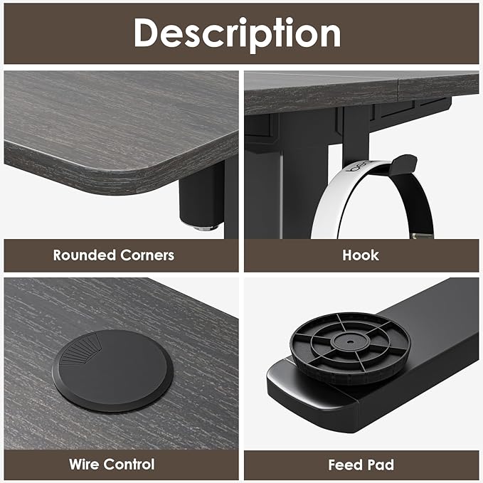 STARY Electric Adjustable Height Sit Stand Home Office Desk with Splice Board, 55x24, Abner Walnut Desktop/Black Frame - LeafyLoom