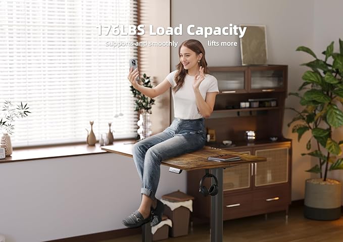 Electric Standing Desk, Adjustable Height Stand up Desk, 63x24 Inches Sit Stand Home Office Desk with Splice Board,Rustic Brown Top - LeafyLoom
