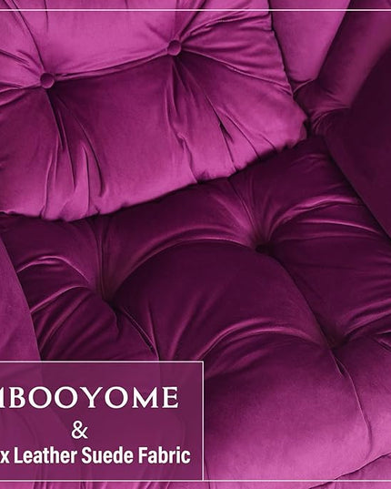 Lazy Chair with Ottoman, Modern Accent Chair Contemporary Lounge Leisure Upholstered Sofa Chair Set with Armrests, Reading Chair for Living Room, Bedroom, Office, Dark Purple - LeafyLoom