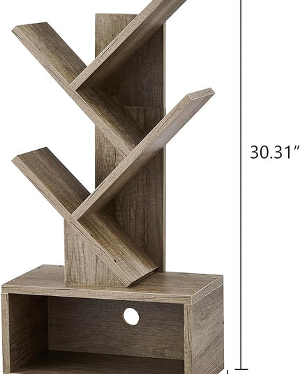 Hoctieon 3 Tier Tree Bookshelf, Modern Bookcase with Drawer, Freestanding Book shelf, Display Floor Standing Storage Shelf, Book Organizer Shelves for Home Office, Living Room, Bedroom, Greige - LeafyLoom