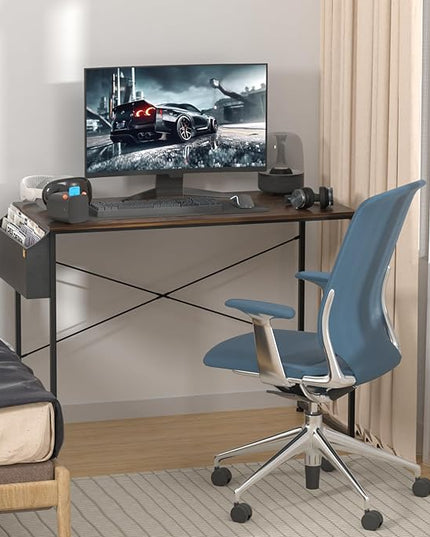 MoNiBloom Home Office Gaming Desk, 40 Inches Computer Study Table with A Storage Bag, Rustic Brown - LeafyLoom