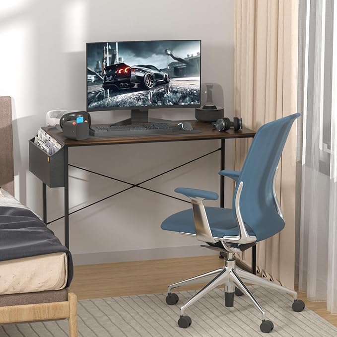 MoNiBloom Home Office Gaming Desk, 40 Inches Computer Study Table with A Storage Bag, Rustic Brown - LeafyLoom