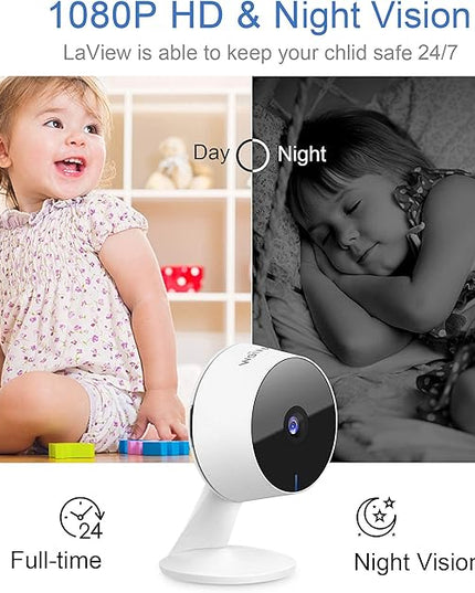 LaView Security Cameras 4pcs, Home Security Camera Indoor 1080P, Wi-Fi Cameras Wired for Pet, Motion Detection, Two-Way Audio, Night Vision, Phone App, Works with Alexa, iOS & Android & Web Access LaView