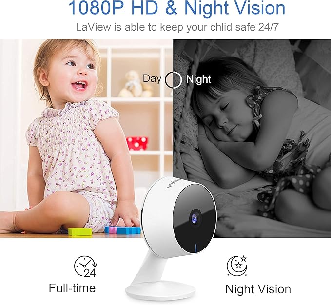 LaView Security Cameras 4pcs, Home Security Camera Indoor 1080P, Wi-Fi Cameras Wired for Pet, Motion Detection, Two-Way Audio, Night Vision, Phone App, Works with Alexa, iOS & Android & Web Access LaView