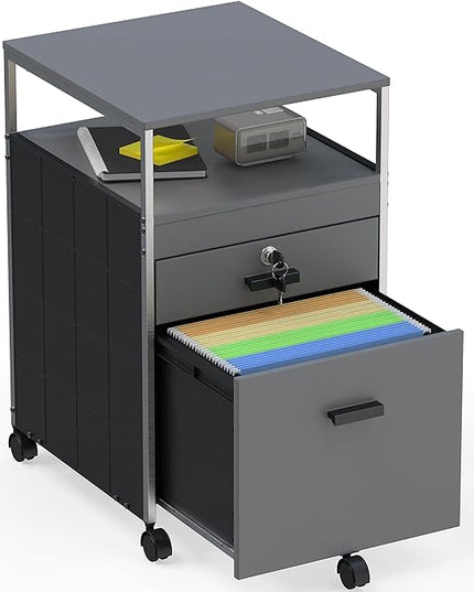 SHW Rolling File Cabinet w/ 2 Drawers & Open Shelf, Gray - LeafyLoom