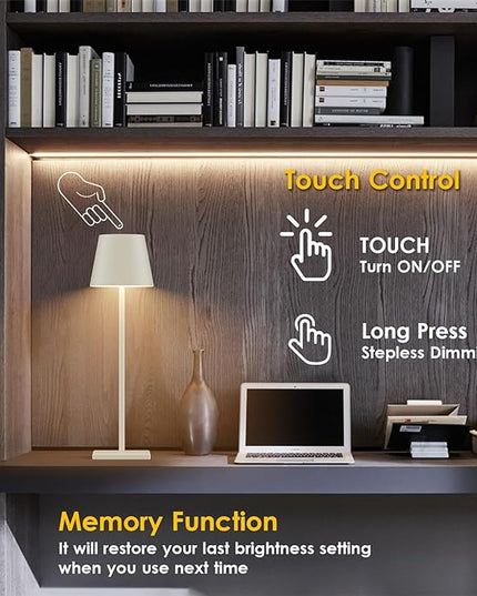 2-Pack LED Cordless Table Lamp, Rechargeable Battery Desk lamp 3W 5500mAh Battery Operated Stepless Dimming Modern Portable Table Light for Restaurant/Bedroom/Outdoor IP54 Waterproof (Off White) - LeafyLoom