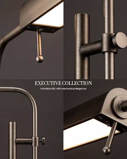 O'Bright Cedric Adjustable Pharmacy Floor Lamp - Industrial Design for Reading, Crafting, Work - 10W LED, Height 45-61 inches - Ideal for Living Room, Bedside, Office - Antique Nickel - LeafyLoom
