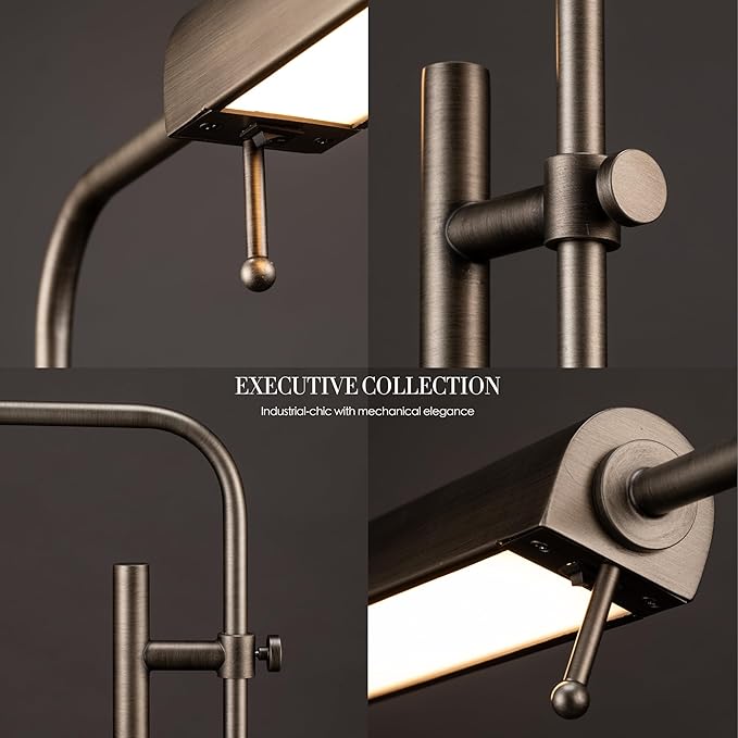 O'Bright Cedric Adjustable Pharmacy Floor Lamp - Industrial Design for Reading, Crafting, Work - 10W LED, Height 45-61 inches - Ideal for Living Room, Bedside, Office - Antique Nickel - LeafyLoom