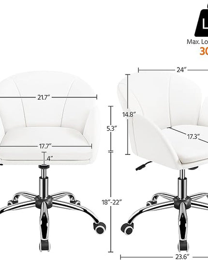 Yaheetech Cute Petal Desk Chair Home Office Swivel Upholstered Leather Makeup Vanity with Armrests for Bedroom Modern Computer Rolling Women White - LeafyLoom