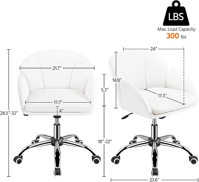 Yaheetech Cute Petal Desk Chair Home Office Swivel Upholstered Leather Makeup Vanity with Armrests for Bedroom Modern Computer Rolling Women White - LeafyLoom