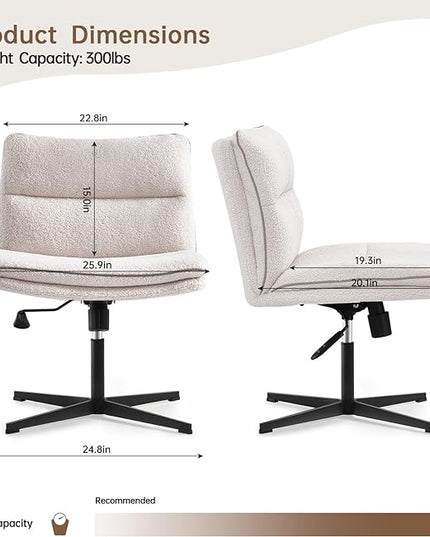 EMIAH Armless Office Desk Chair No Wheels Faux Fur Vanity Mid-Back Ergonomic Home Computer Comfortable Adjustable Swivel Furry Task Chair with Thickened Cushion - LeafyLoom