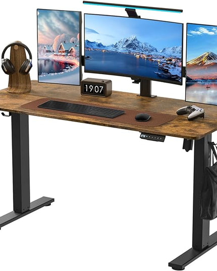 Electric Standing Desk Height Adjustable - 55 x 24 Inches Sit Stand up Desk & Memory Preset Ergonomic Rising Desks for Work, Home Office Workstation Gaming Rising Desk Study Table - LeafyLoom