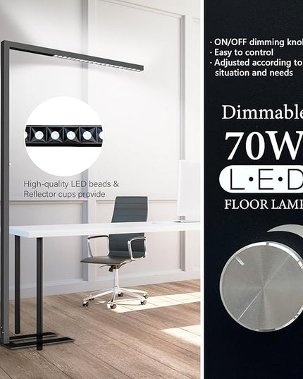 STERREN 77" LED Floor Lamp, 7350LM Dimmable Eye-care Standing Piano Lamp, 70W Modern Tall Reading Light Bright Lighting for Office Living Room Bedroom, 4000K Natural Daylight - Black - LeafyLoom