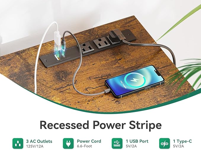 AODK Laptop Desk Small Desk, 32 Inch Computer Desk with Power Outlet and USB & Type-C Charging Port, Writing Desk with 3-Tier Reversible Storage Shelf for Home Office, 32'' x 16'', Rustic Brown - LeafyLoom