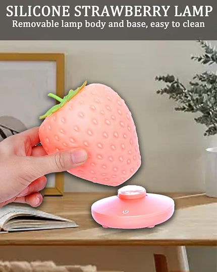 Strawberry Night Light,Cute Silicone Strawberry Lights Kawaii Room Decor,USB Rechargeable Bedside Lamp 3 Gear Touch Lighting,Cute Strawberry Gifts for Baby,Children, Toddlers,Teen Girls - LeafyLoom