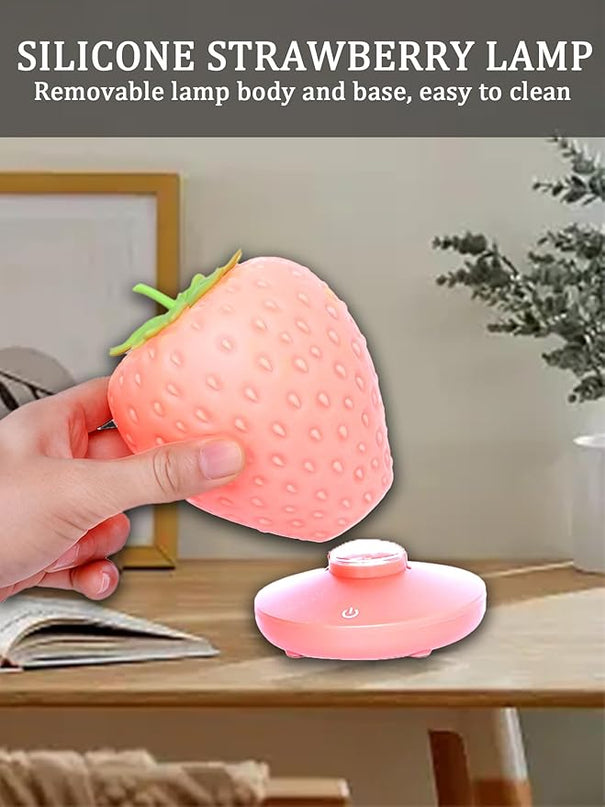 Strawberry Night Light,Cute Silicone Strawberry Lights Kawaii Room Decor,USB Rechargeable Bedside Lamp 3 Gear Touch Lighting,Cute Strawberry Gifts for Baby,Children, Toddlers,Teen Girls - LeafyLoom