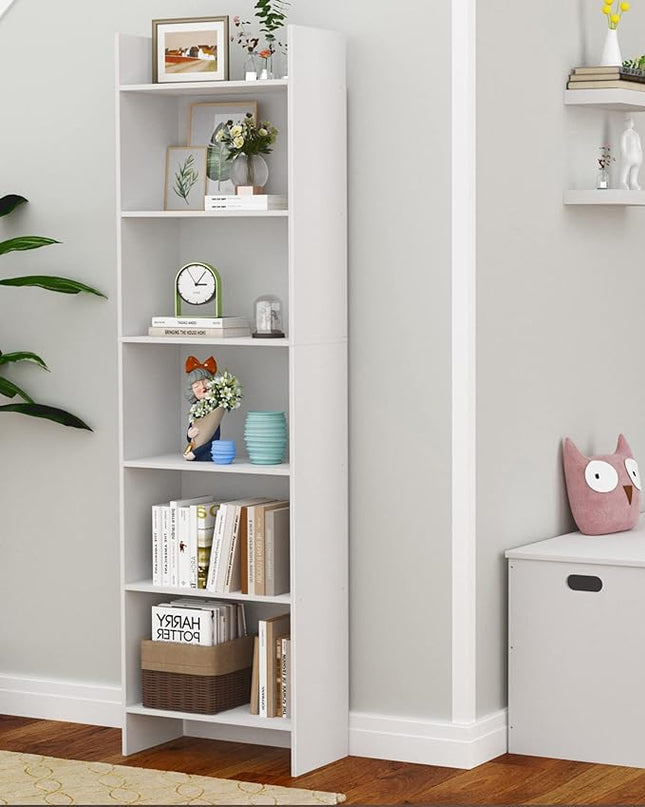 6-Tier Bookshelf, 66.9 Inches Floor Standing Bookcase, Display Storage Shelf, Corner Shelf, Home Decor Furniture for Home Office, Living Room, Bedroom, White 01103XBC - LeafyLoom