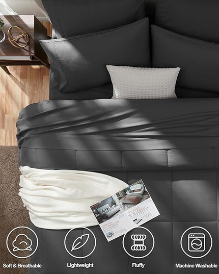 CozyLux California King Size Comforter Sets - 7 Pieces Bed in a Bag Set Dark Grey, Bedding Sets Cal King with All Season Quilted Comforter, Flat Sheet, Fitted Sheet, Pillowcases, Dark Grey - LeafyLoom