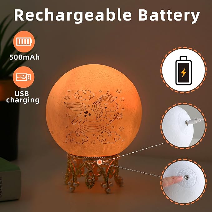 Moon Lamp, 3.9 Inch 3D Moon Night Light Gifts for 3 4 5 6 7 8 9 10 11 12 13+ Year Old Girls Birthday, Unicorn Gifts for Girls Age 3 4 5 6-8+ 16 Colors with Crown Stand & Remote Control - LeafyLoom
