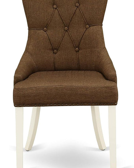 East West Furniture NDFR3-LWH-18 Norden 3 Piece Set Contains a Rectangle Dining Room Table with Dropleaf and 2 Brown Linen Fabric Upholstered Parson Chairs, 30x48 Inch - LeafyLoom
