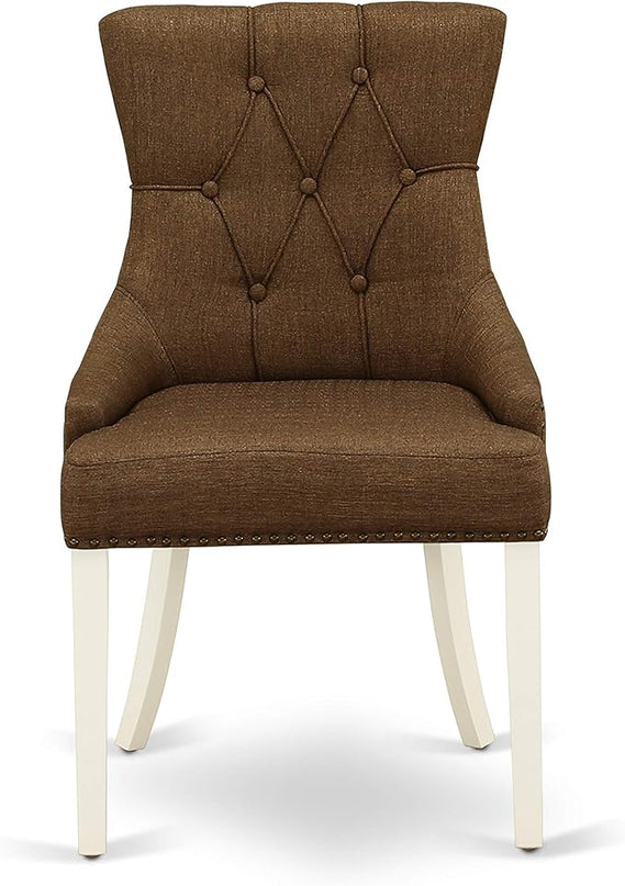 East West Furniture NDFR3-LWH-18 Norden 3 Piece Set Contains a Rectangle Dining Room Table with Dropleaf and 2 Brown Linen Fabric Upholstered Parson Chairs, 30x48 Inch - LeafyLoom