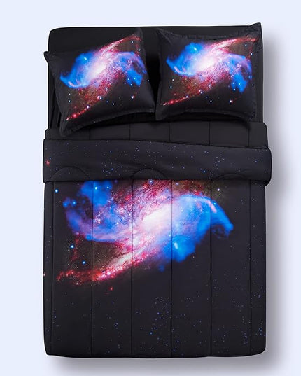 SLEEP ZONE Kids Bedding Twin Comforter Set - Super Soft & Cute Printed 2-Piece Comforter Set All Seasons for Boys, Girls, Fade Resistant, Machine Washable, Purple Galaxy - LeafyLoom
