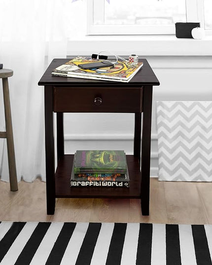 Casual Home Night Owl Nightstand with USB Ports-Espresso - LeafyLoom