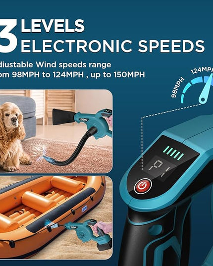 Cordless Leaf Blower, 150Mph 3 Speed Mode Handheld Electric Leaf Blowers 2-in-1 Lightweight Mini Cordless Leaf Vacuum with Brushless Motor for 18-21V Battery(Battery Not Included) - LeafyLoom