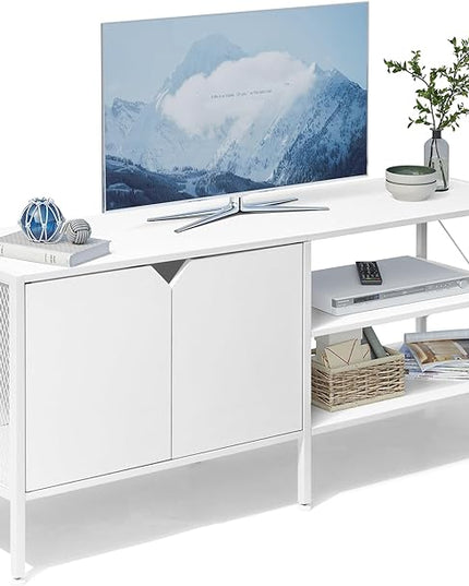 White TV Stand with Storage - Television Stands for Living Room, 50 Inch TV Table for 32 40 55 65 Inch TV, TV Consle for Bedroom, White - LeafyLoom