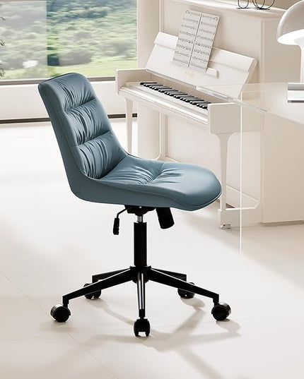 Kidol & Shellder Armless Office Chair Desk Chair Comfy Makeup Vanity Chair with Back Ergonomic Swivel Chair Home Office Desk Chairs with Wheels Rolling Computer Chair Bedroom Accent Chair(Blue) - LeafyLoom