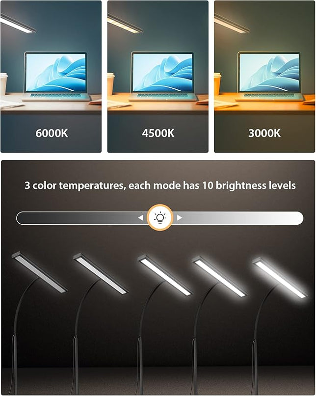 Desk Lamp for Office Home, [3 Color & 10 Brightness] 160 LED Dimmable Reading Lamp with Clamp, Eye-Caring Clip on Desk Light Working for Video Conference Workbench Drafting Crafting Drawing Puzzling - LeafyLoom