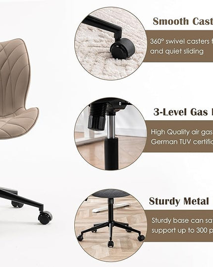YOUNUOKE Office Desk Chair, Comfy Home Office Chairs, Small Comfortable Desk Chairs with Wheels, Armless PU Leather Chairs for Computer Conference, Khaki - LeafyLoom