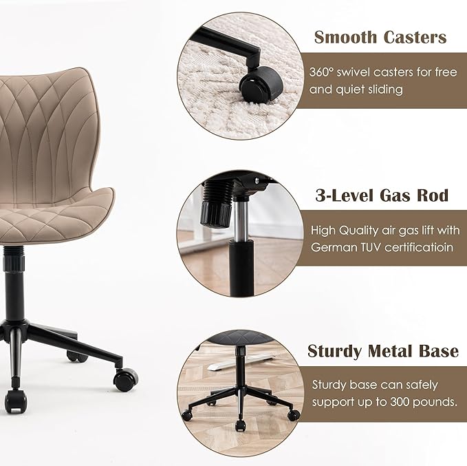 YOUNUOKE Office Desk Chair, Comfy Home Office Chairs, Small Comfortable Desk Chairs with Wheels, Armless PU Leather Chairs for Computer Conference, Khaki - LeafyLoom