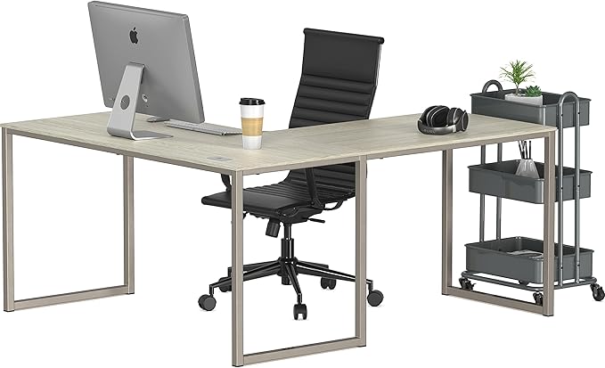 SHW Home Office 55-Inch Large L Shaped Corner Desk, 24" Deep, Maple - LeafyLoom